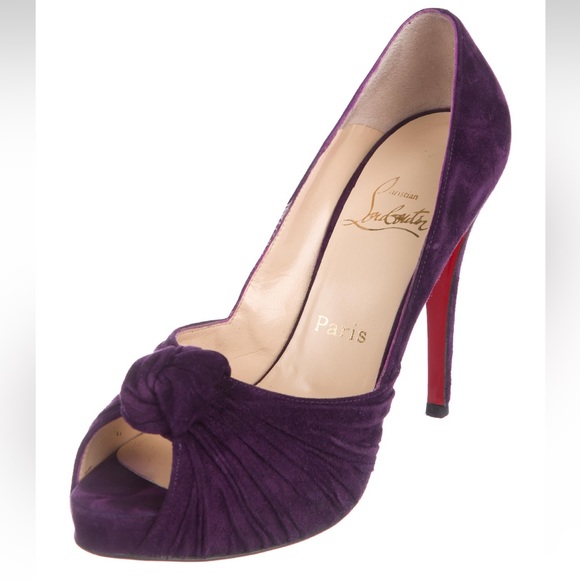 Christian Louboutin Purple Suede Peep-Toe Heels - Picture 1 of 7